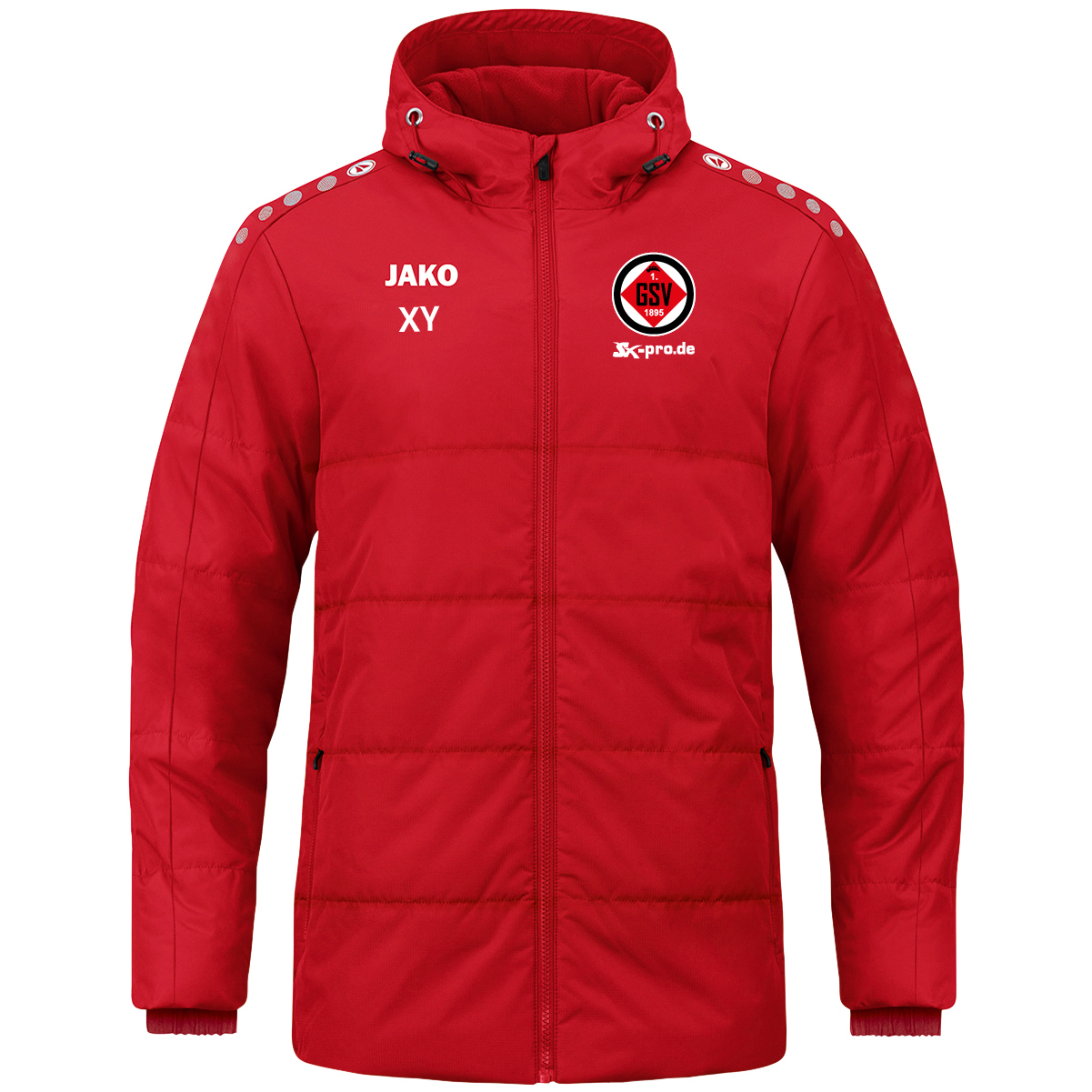JAKO Coachjacke One mit Kapuze inkl.Wappen und Vereinsname (Initialen optional)