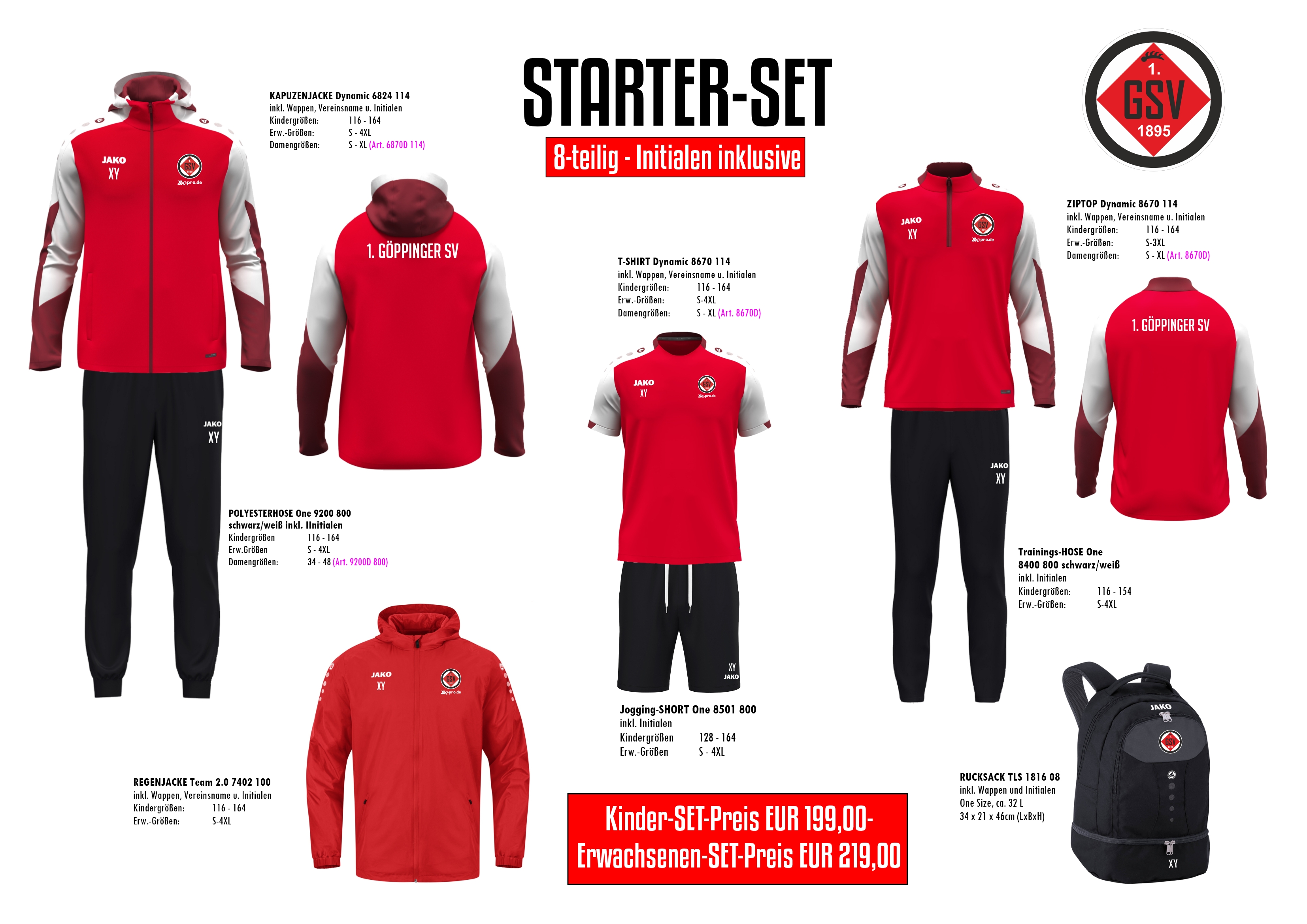 JAKO STARTER-SET Kinder inkl. Wappen Vereinsname und Initialen