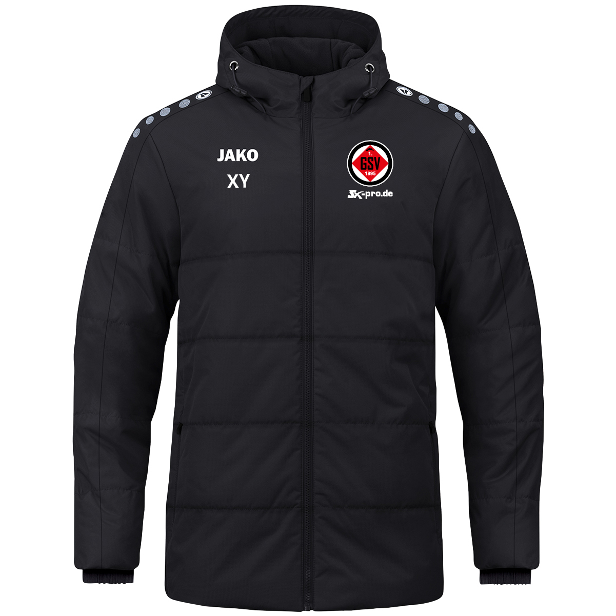 JAKO Coachjacke One mit Kapuze inkl.Wappen und Vereinsname (Initialen optional)
